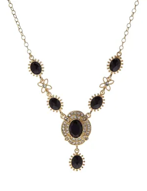 Regency Sol Oval Stone Crystal Drop Necklace 16"   3" Extender