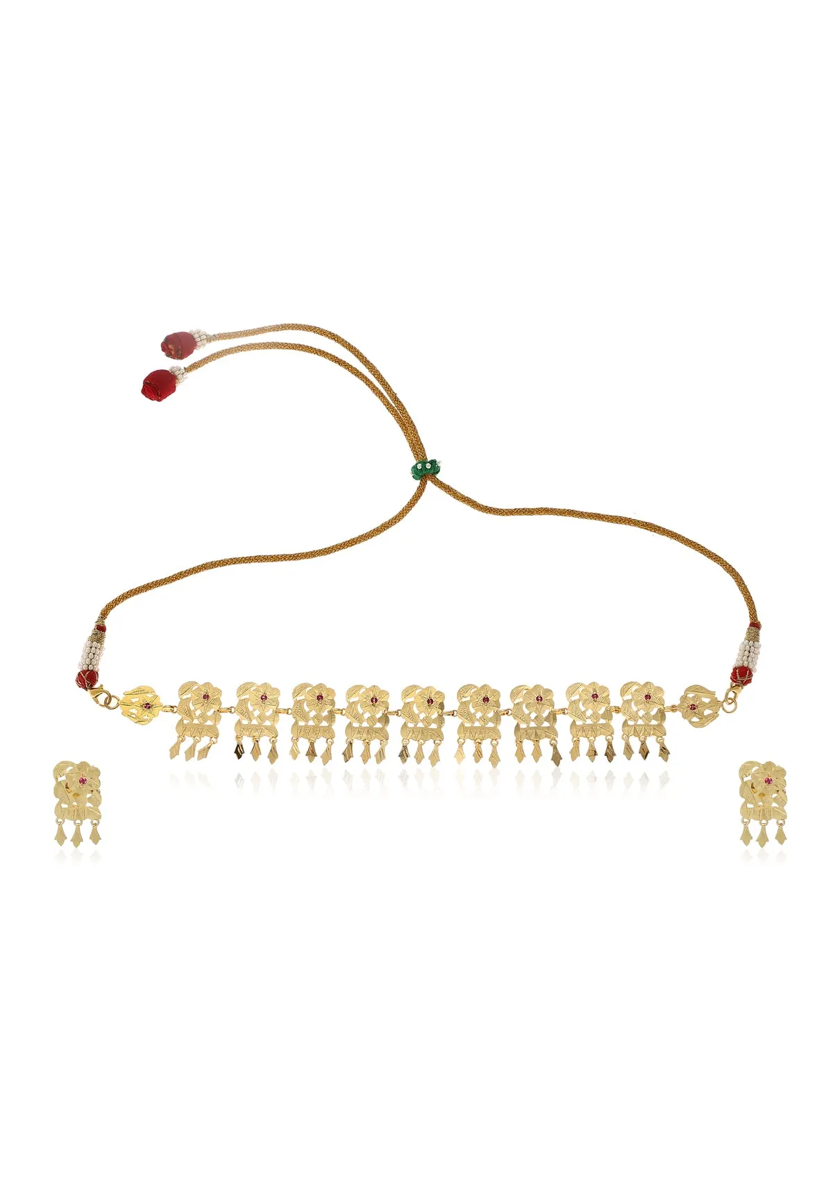 Reshma Gold Tone Silver Necklace & Earrings Set
