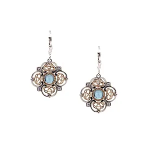 Silver and 10k Gold Celestial Leverback Earrings - Sky Blue Topaz