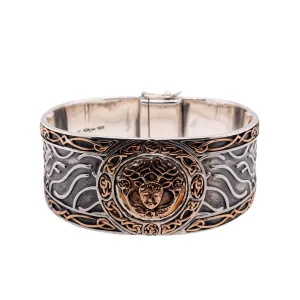 Silver and Bronze Ancient Celtic Coin Cernunnos Hinged Cuff Large