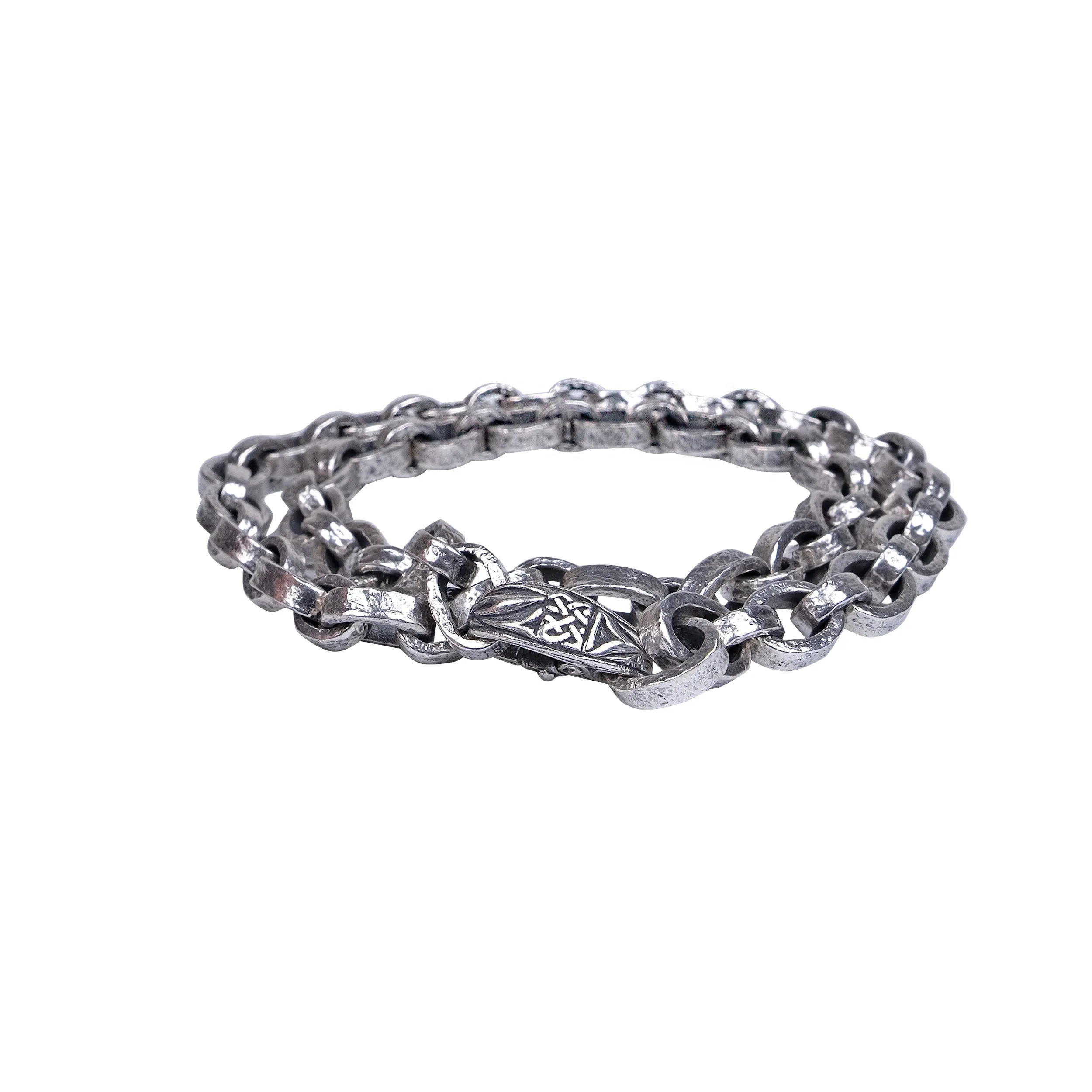Silver Heavy Oval and Small Hammered Flat Link Chain