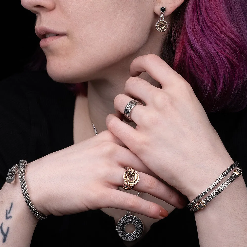 Silver or Silver and Bronze Dragon Coin Earrings