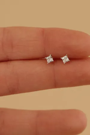 SILVER SQUARE CZ STUD