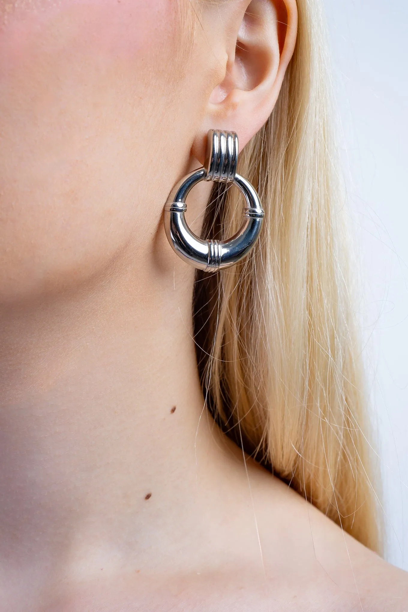 Silver Stainless Steel Round Earrings