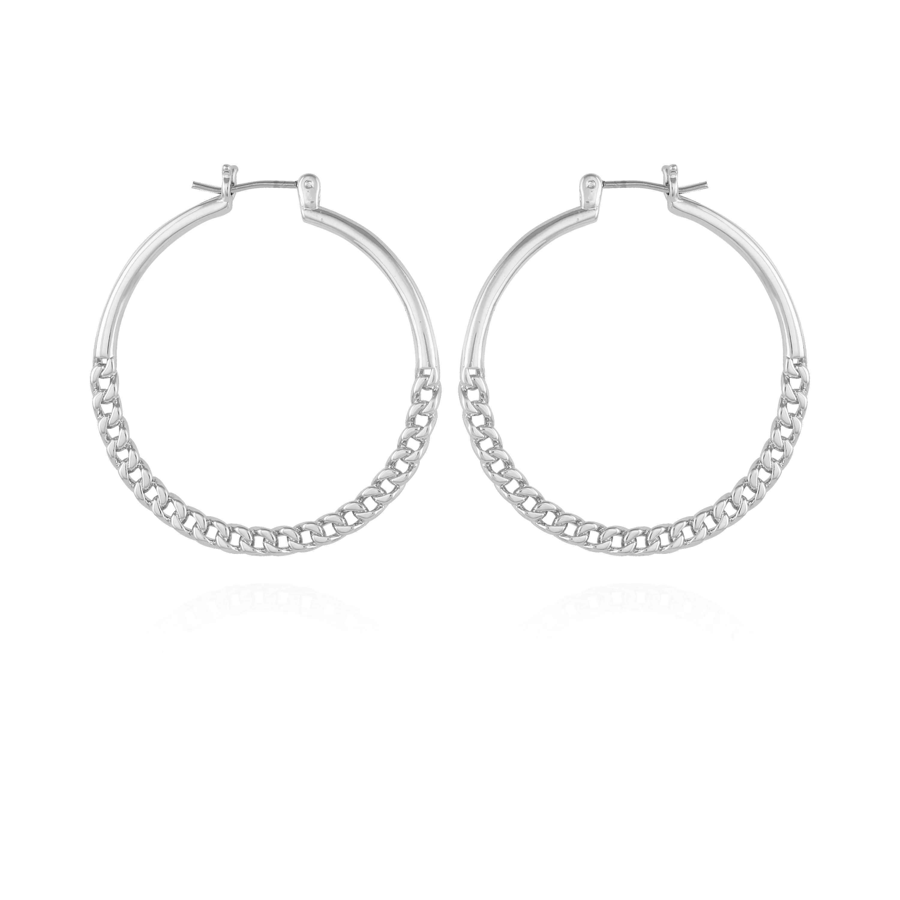 Silvertone Chain Link Hoop Earrings