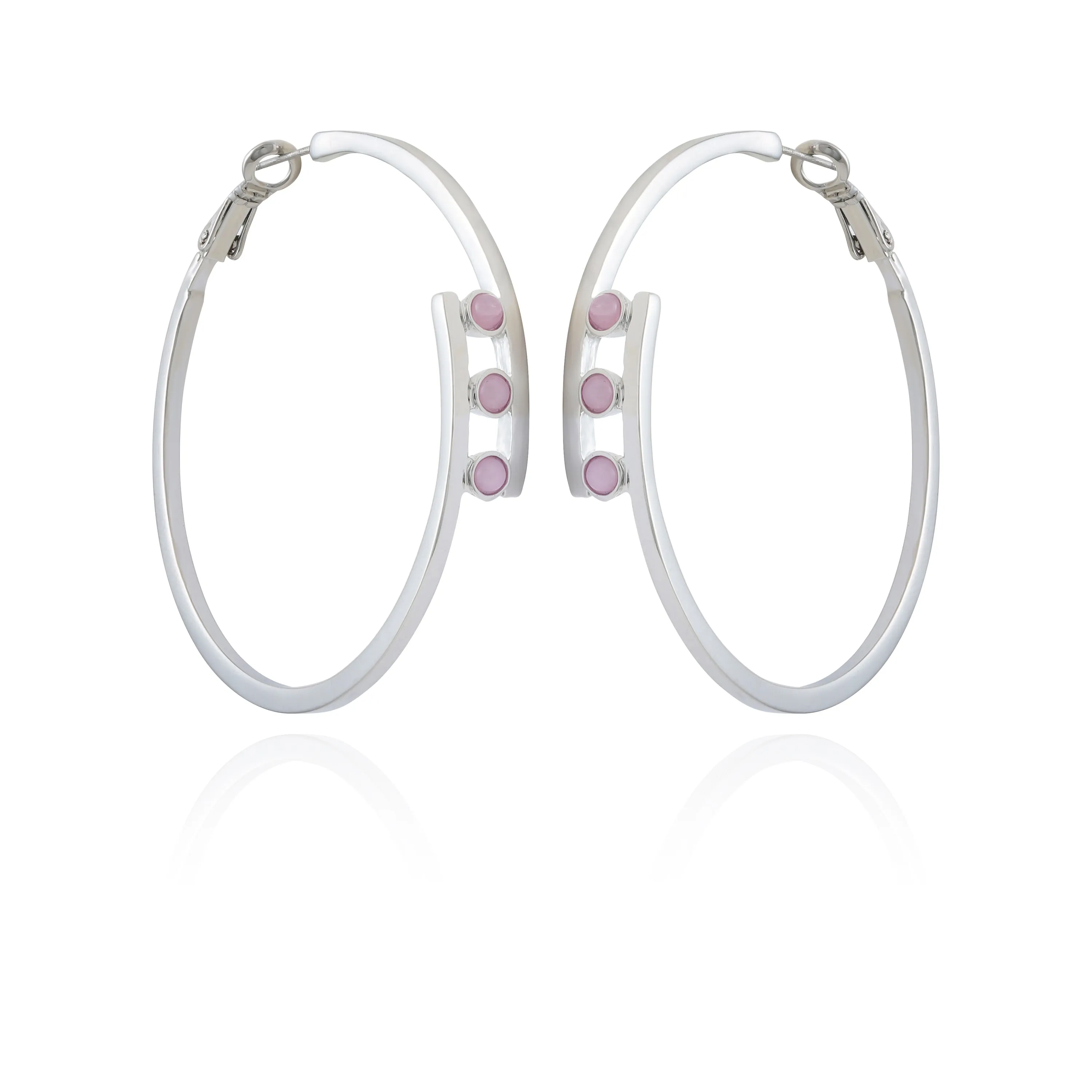 Silvertone Tri Crystal Stone Hoop Earring
