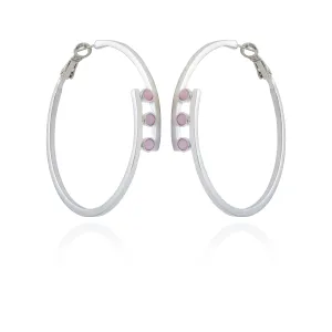 Silvertone Tri Crystal Stone Hoop Earring