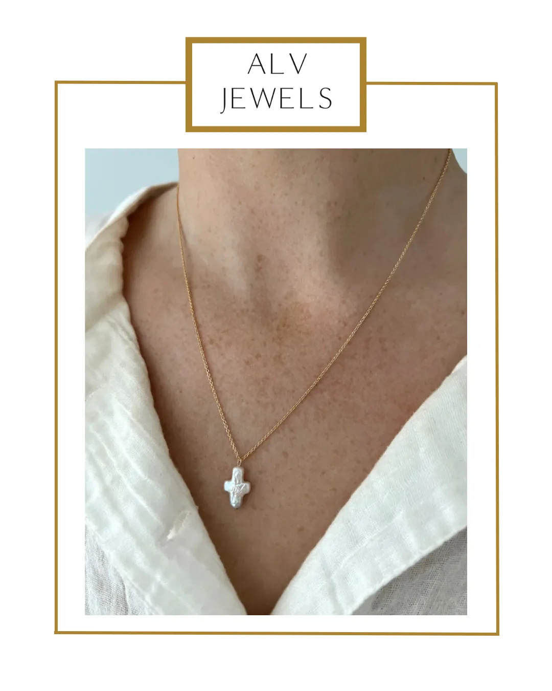 Single Pearl Cross Chain Necklace | ALV Jewels