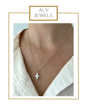 Single Pearl Cross Chain Necklace | ALV Jewels