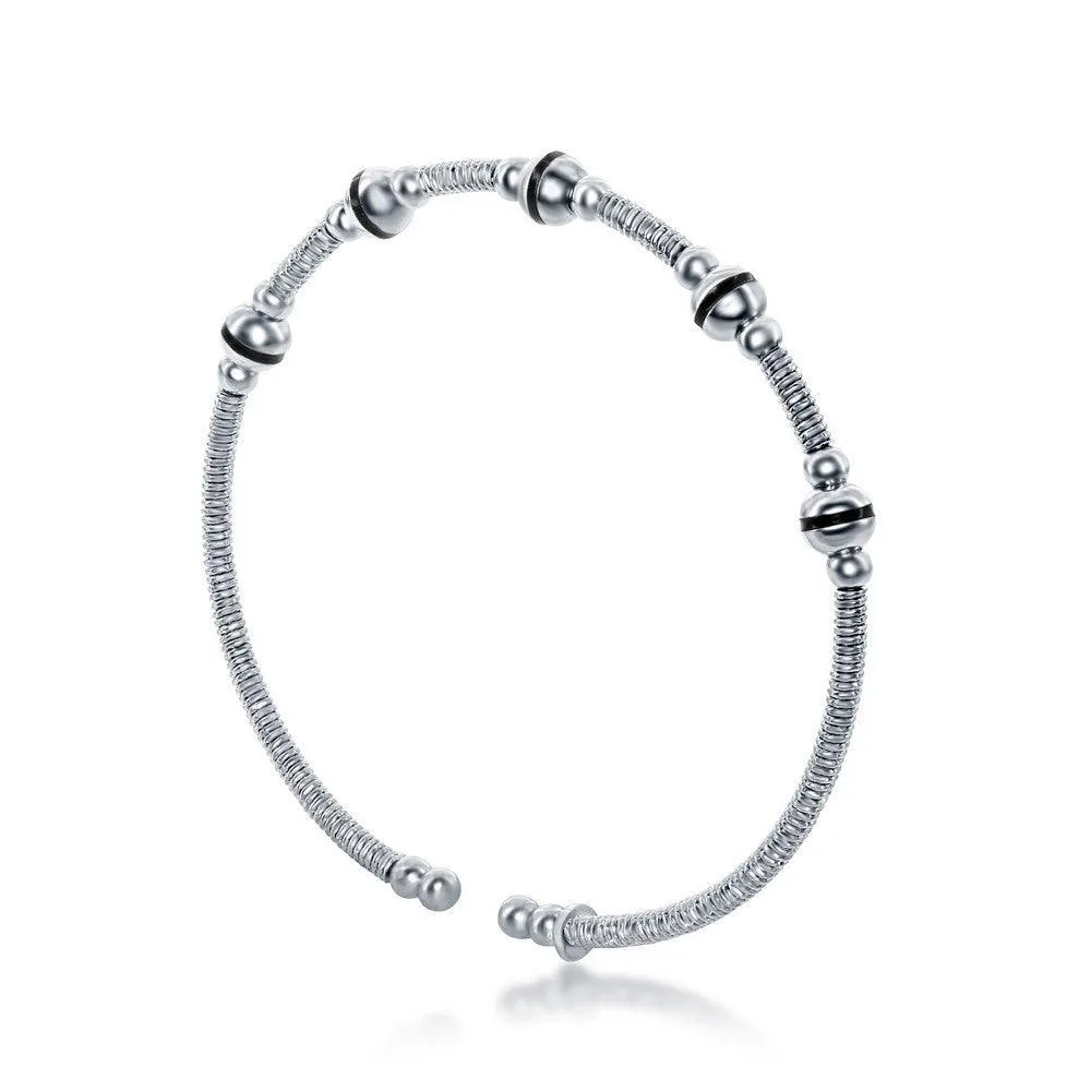 Sterling Silver Bonded with Platinum Beaded Wire Designer Bangle