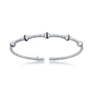 Sterling Silver Bonded with Platinum Beaded Wire Designer Bangle