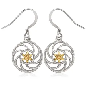 Sterling Silver Center Gold Plated Flower Earrings