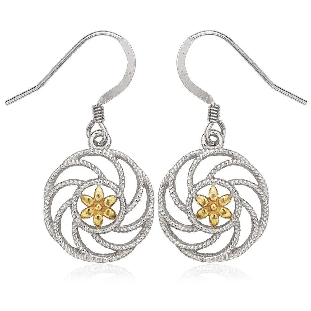 Sterling Silver Center Gold Plated Flower Earrings