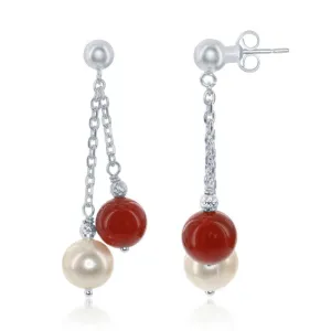 Sterling Silver FWP and Carnelian Strand Earrings