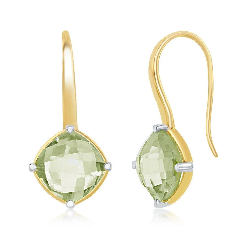 Sterling Silver GP Four Prong Green 6.88cttw Amethyst Earrings