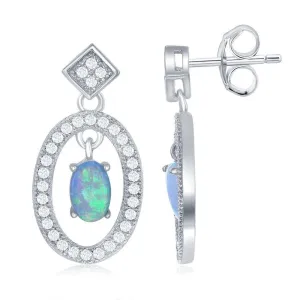 Sterling Silver Open Oval with Center Opal and CZ Border Earrings