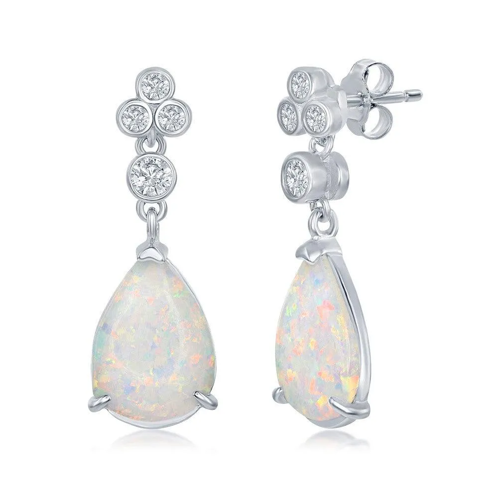 Sterling Silver Pear Shape White Inlay CZ Earrings