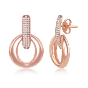 Sterling Silver Polished Door-Knocker Pave Earrings - Rose Gold Plated