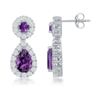 Sterling Silver Purple Amethyst Center Earrings