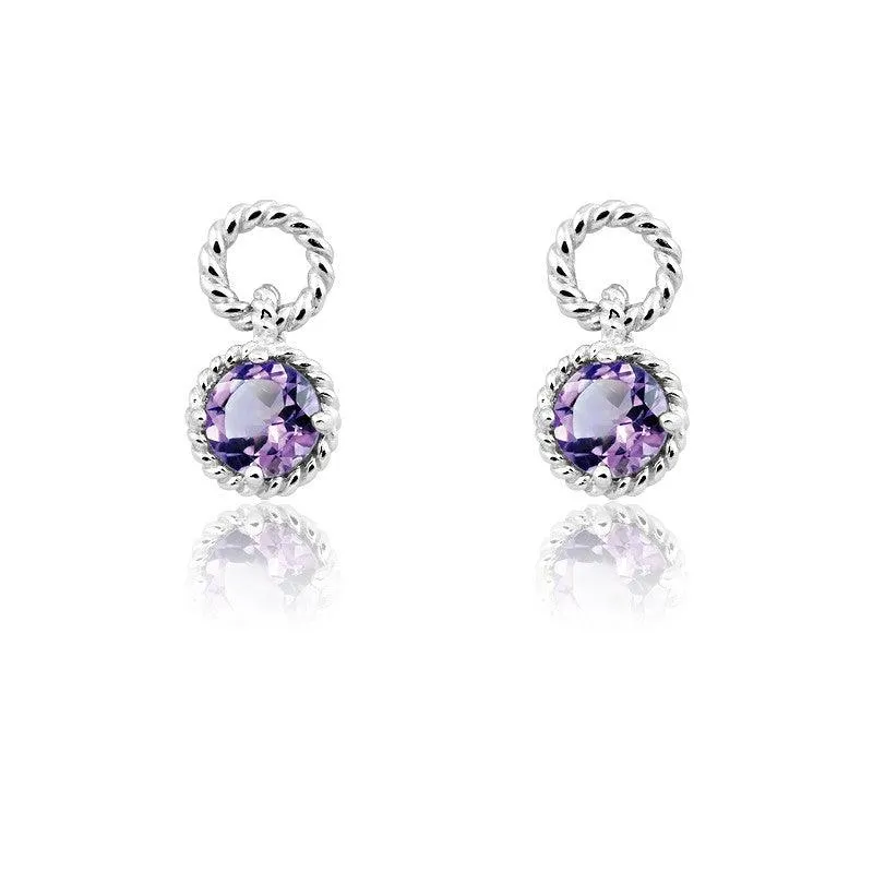 Sterling Silver Purple Twisted Wire Circle Earrings