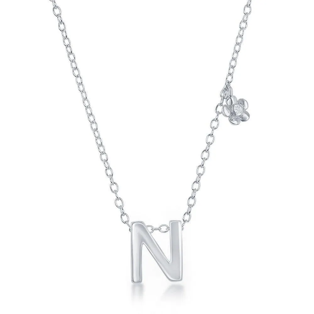 Sterling Silver Shiny "N" Necklace and Earrings Set