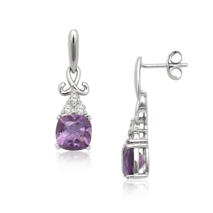 Sterling Silver Small White Topaz with Larger Square Amethyst Earrings