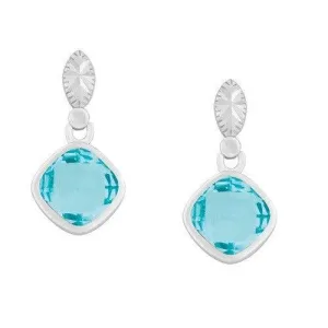 Sterling Silver Square Blue Topaz Gemstone Earrings