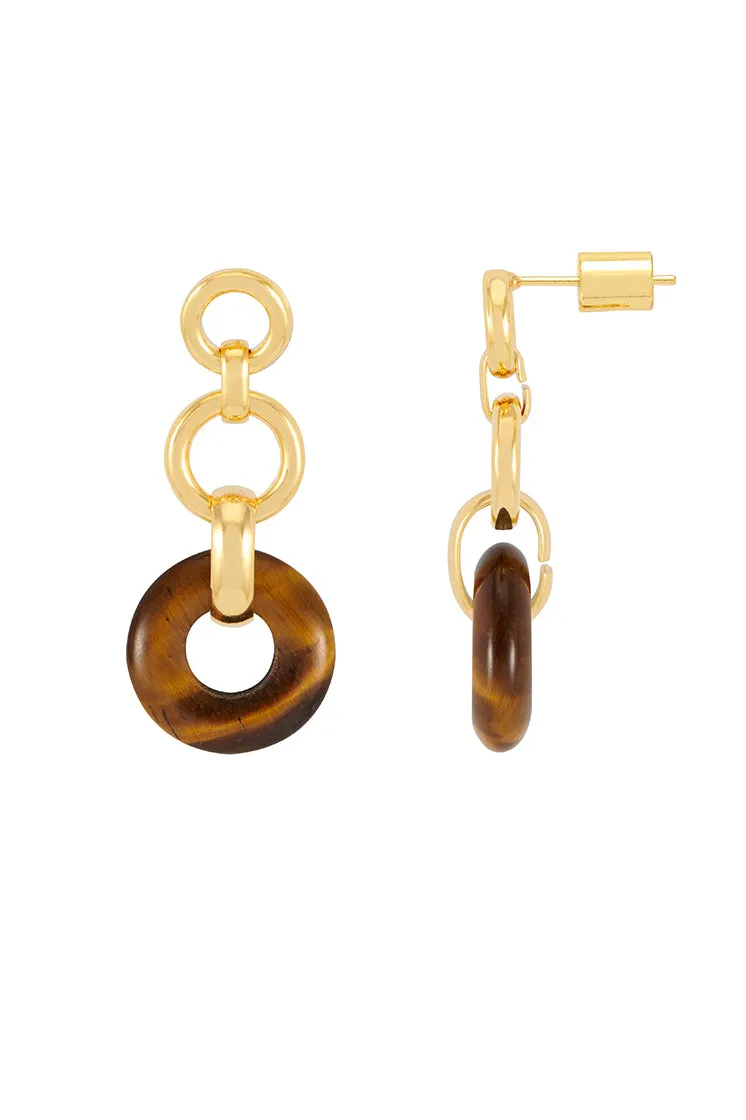 Tigers Eye Graduated Round Link Drop Earrings