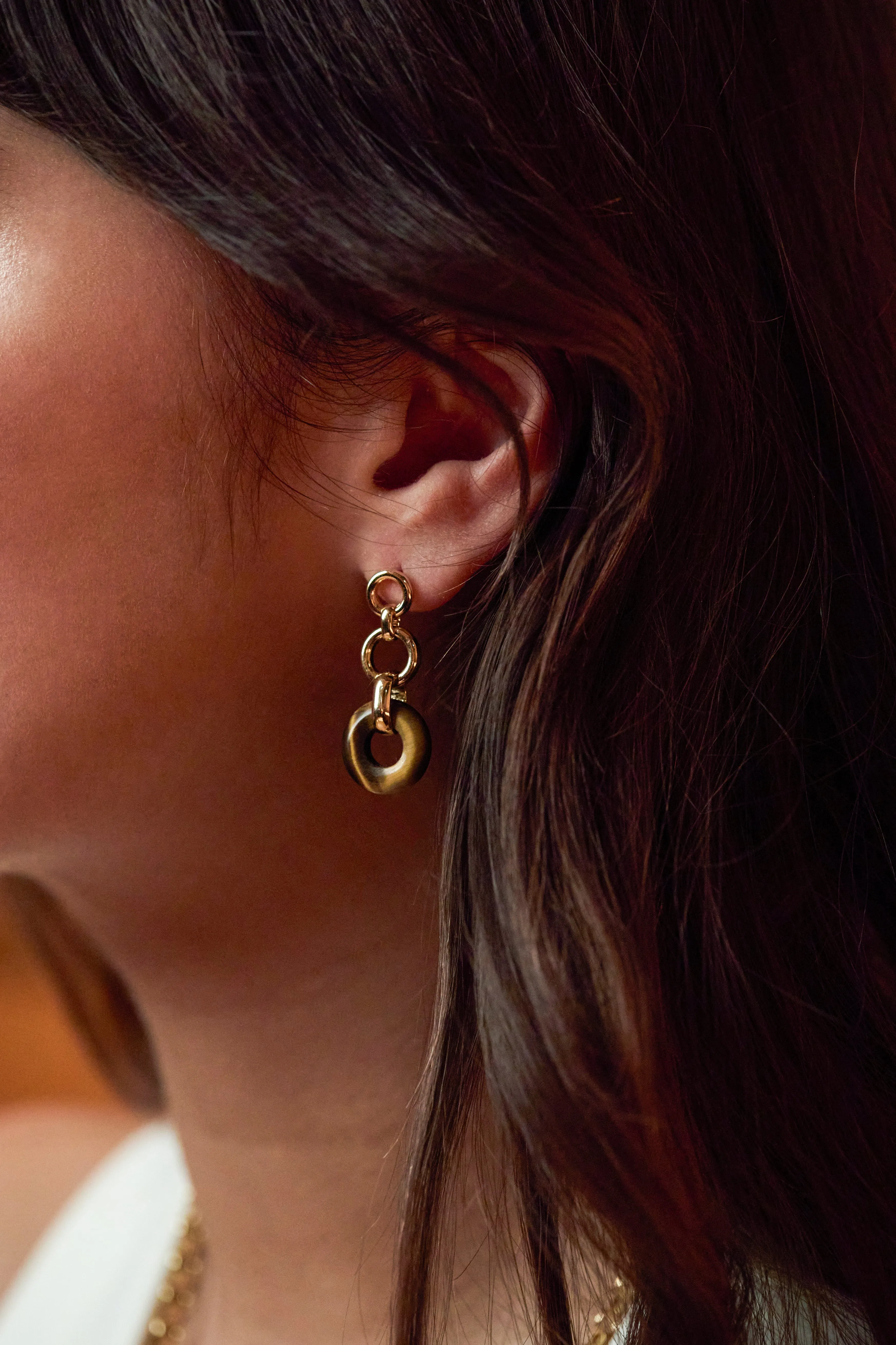 Tigers Eye Graduated Round Link Drop Earrings