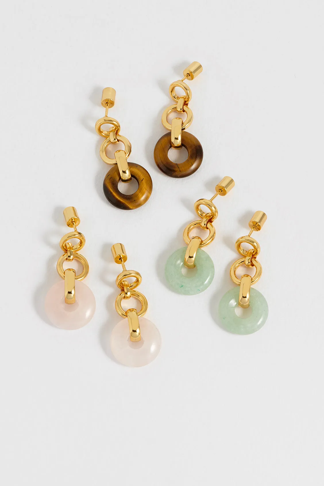 Tigers Eye Graduated Round Link Drop Earrings