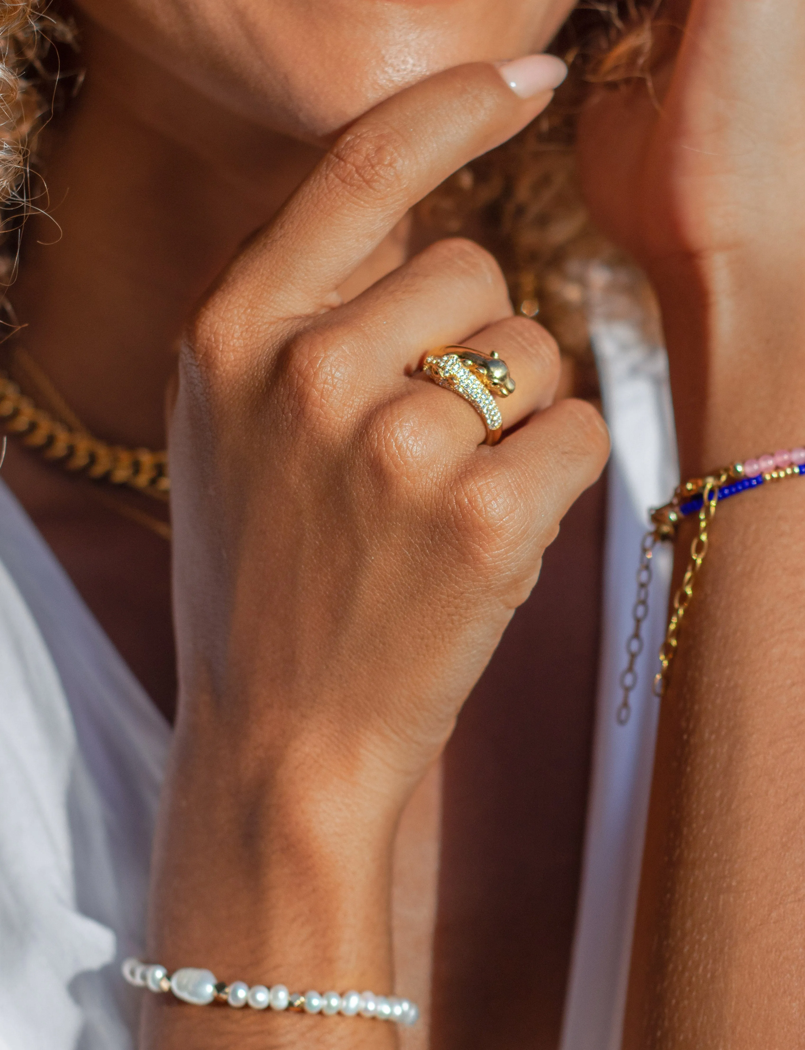 Twisted Sterling Silver Panther Ring in Gold