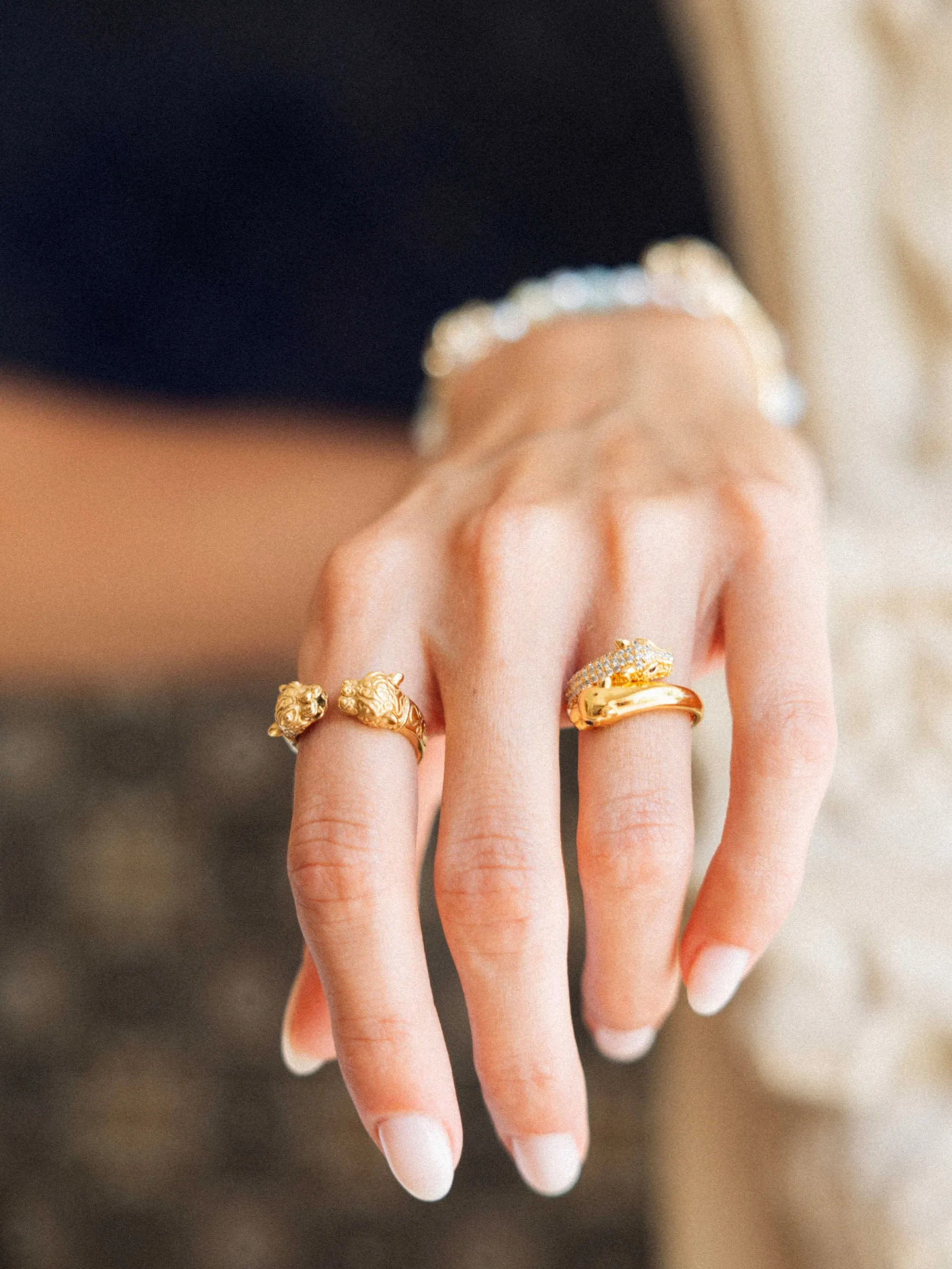 Twisted Sterling Silver Panther Ring in Gold
