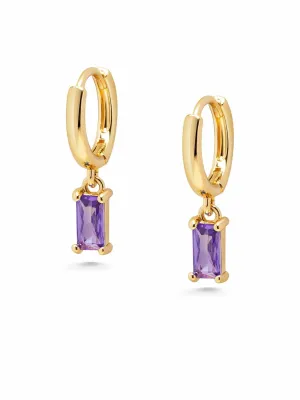 Women's Huggie Earrings with Purple Charm